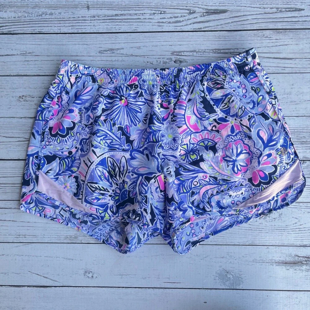 Lilly Pulitzer Luxletic Floral Paisley Shorts Women Small Nautical Coastal
